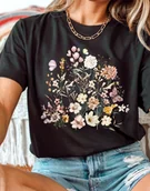 Koszulki i topy damskie - Czarna damska koszulka w polne kwiaty - wzór kwiaty102 - miniaturka - grafika 1