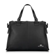 Torebki damskie - Damska shopperka ze skóry dwukomorowa czarna - miniaturka - grafika 1