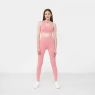 Spodnie sportowe damskie - Damskie legginsy treningowe GUESS EVALYN LEGGING 4/4 - różowe - miniaturka - grafika 1