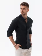 Koszule męskie - Koszula męska dzianinowa z długim rękawem - czarna V4 K542 - miniaturka - grafika 1