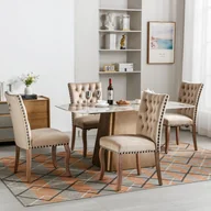 Krzesła - Zestaw 4 krzeseł do jadalni tapicerowanych welurem – nogi z litego orzecha włoskiego – zdobione guzikami – beżowe - miniaturka - grafika 1