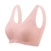 Biustonosze - Bezszwowy biustonosz z ozdobnym tłoczeniem - Różowy L - miniaturka - grafika 1