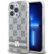 Etui i futerały do telefonów - Oryginalne Etui IPHONE 14 PRO DKNY Hardcase IML Checkered Mono Pattern & Printed Stripes MagSafe (DKHMP14LHCPTSE) beżowe - miniaturka - grafika 1