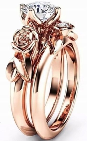 Pierścionek z Brylantem Różowe Złoto Kwiat Liście Stylowy i Elegancki