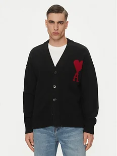 AMI PARIS Kardigan BFUKC006.018 Czarny Regular Fit - Swetry męskie - miniaturka - grafika 1