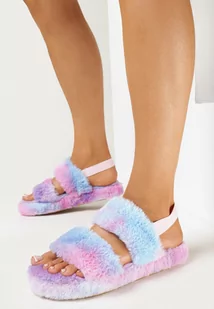 Fioletowe Futrzane Kapcie z Elastycznym Paskiem na Piętę Biella - Kapcie damskie - miniaturka - grafika 1