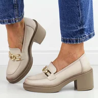 Mokasyny damskie - Beżowe pu mokasyny damskie Vinceza 58325 - miniaturka - grafika 1