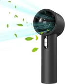 Wentylatory - Mały, przenośny wentylator akumulatorowy, chłodziarka osobista z wyświetlaczem cyfrowym, wiatr o wysokiej prędkości 100°C, czarny - miniaturka - grafika 1