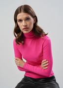 Bluzki damskie - Różowa bluzka longsleeve damska z golfem - miniaturka - grafika 1