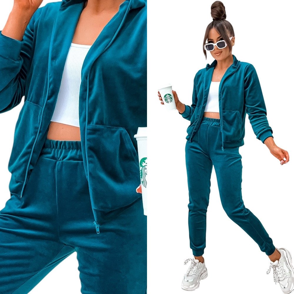 Damski Dres Komplet welurowy bez kaptura 771 [Rozmiar S/M, Kolor turkusowy]