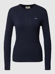Sweter z dzianiny z detalem z logo - Swetry damskie - miniaturka - grafika 1