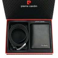 Paski - PIERRE CARDIN Zestaw prezentowy Męski Portfel + Pasek ZG-105 120 Czarny - miniaturka - grafika 1