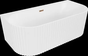 Mexen Sella wanna wolnostojąca przyścienna ryflowana 150 x 75 cm, biała mat, przelew różowe złoto - 52711507501-60 - Wanny - miniaturka - grafika 1