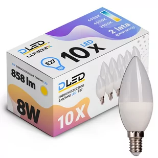 10x Żarówka LED E14 858lm 8W świeczka CCD CIEPŁA - Żarówki LED - miniaturka - grafika 1