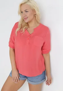 Różowa Bluzka z Wiskozy i Rękawem 3/4 Arerissa - Bluzki damskie - miniaturka - grafika 1