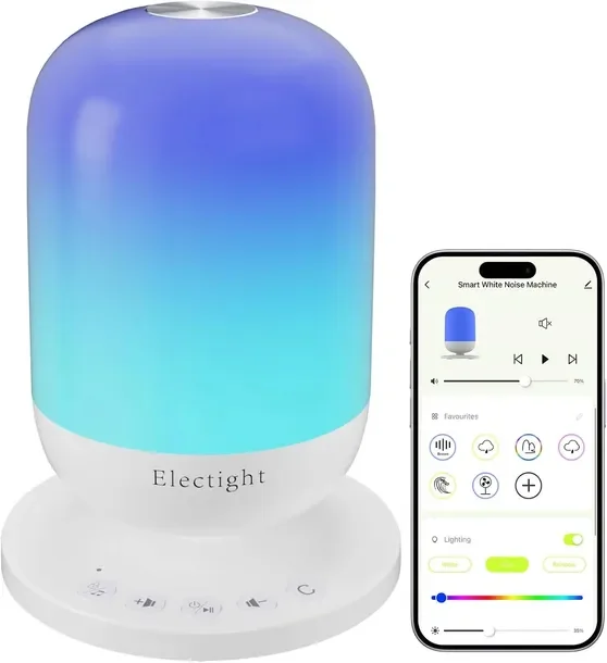 Lampka Nocna LED Funkcja Białego Szumu Ułatwiająca Zasypianie Timer Pilot
