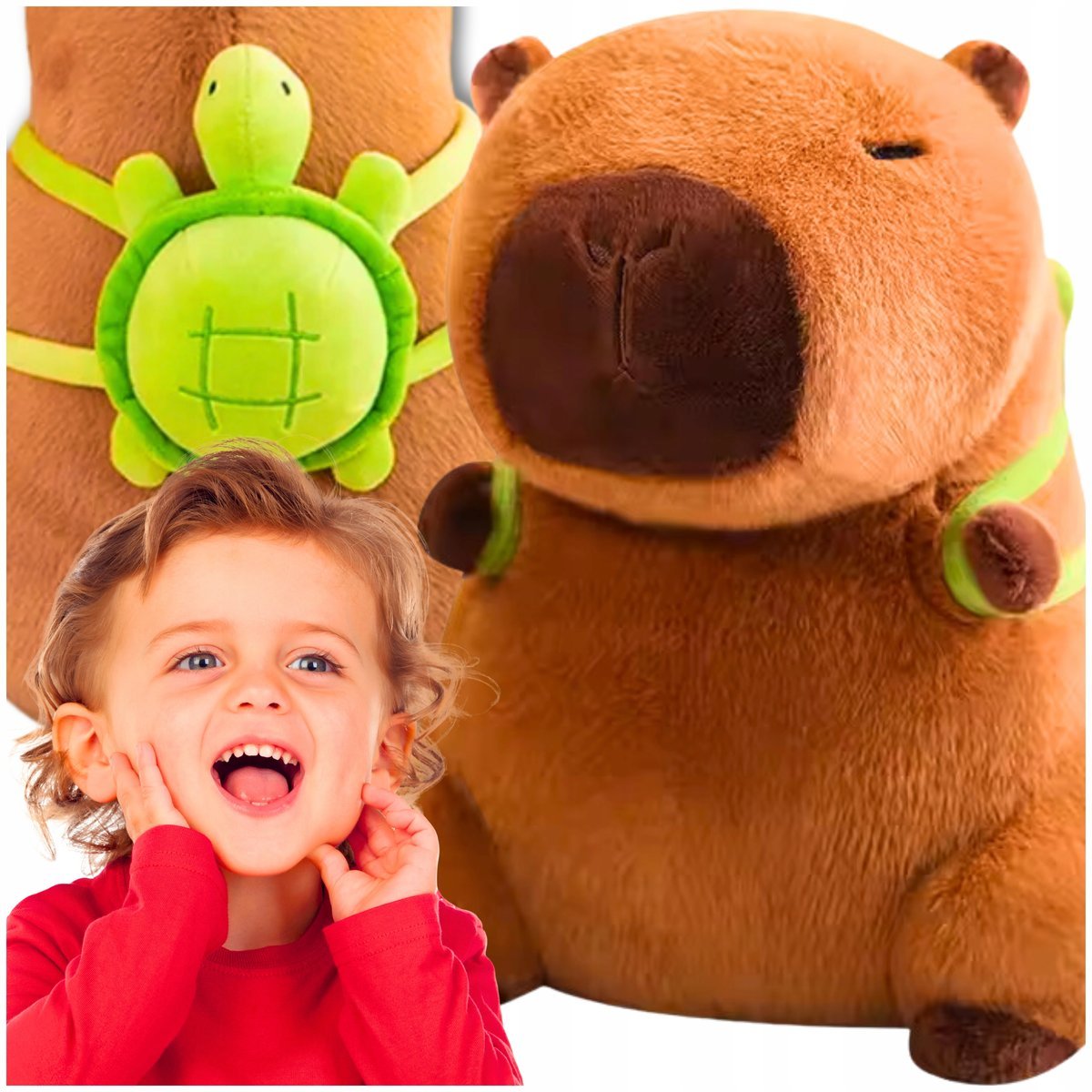 Kapibara Pluszowa Maskotka 40cm Zabawka z Plecakiem Żółwik Miękka Mega Duża 40cm