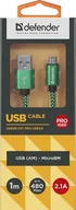 Kable komputerowe i do monitorów - Defender Kabel USB Defender AM-micro BM 1m 2,1A zielony - miniaturka - grafika 1