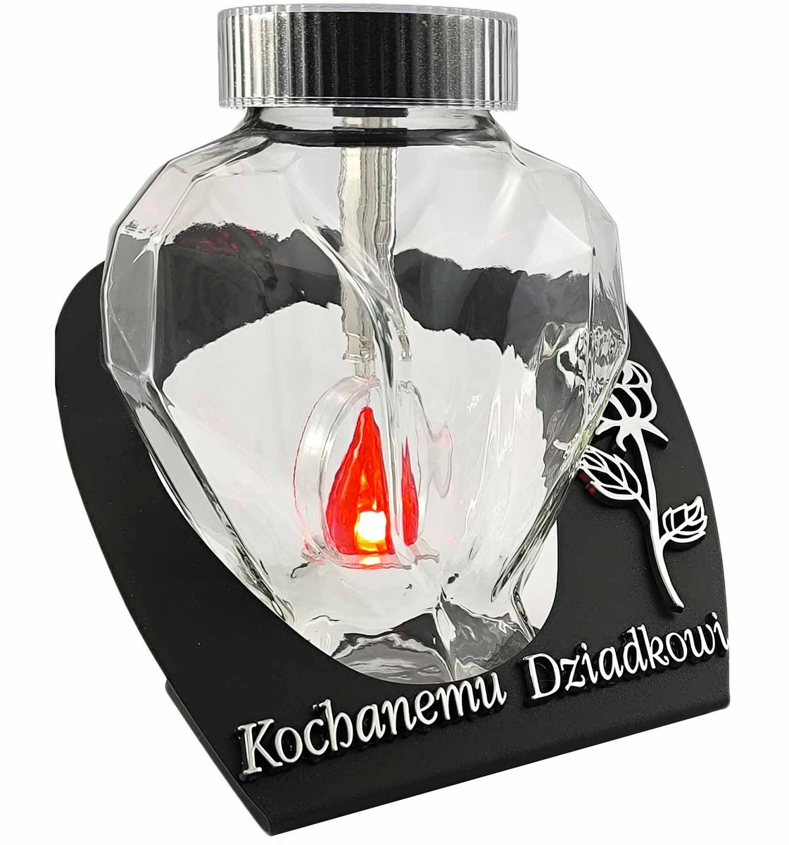 Znicz solarny dla Dziadka szklany metalowy SERCE Kochanemu Dziadkowki
