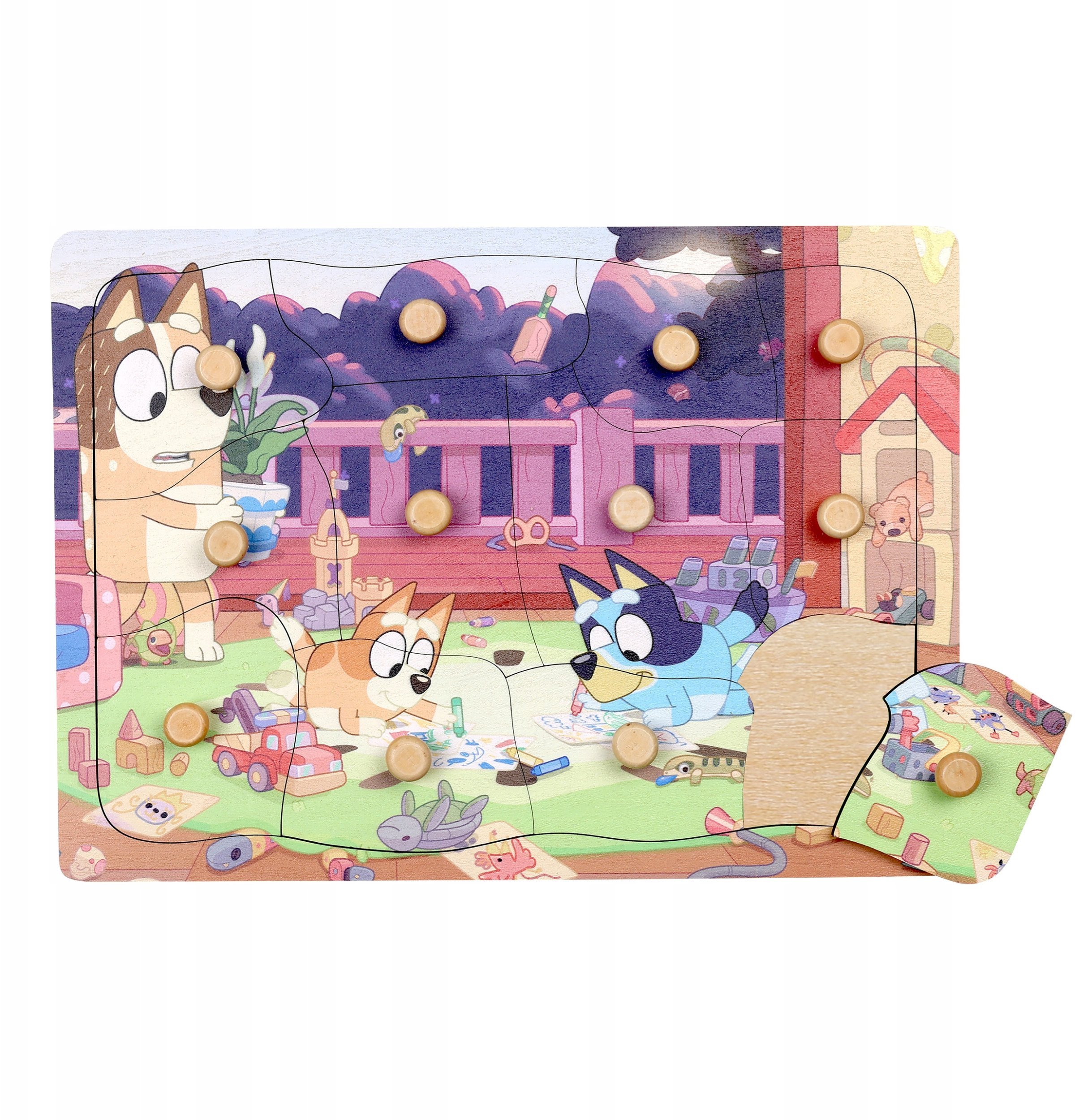 Drewniana układanka puzzle z uchwytami 12 elem. Bluey zabawka dla dzieci