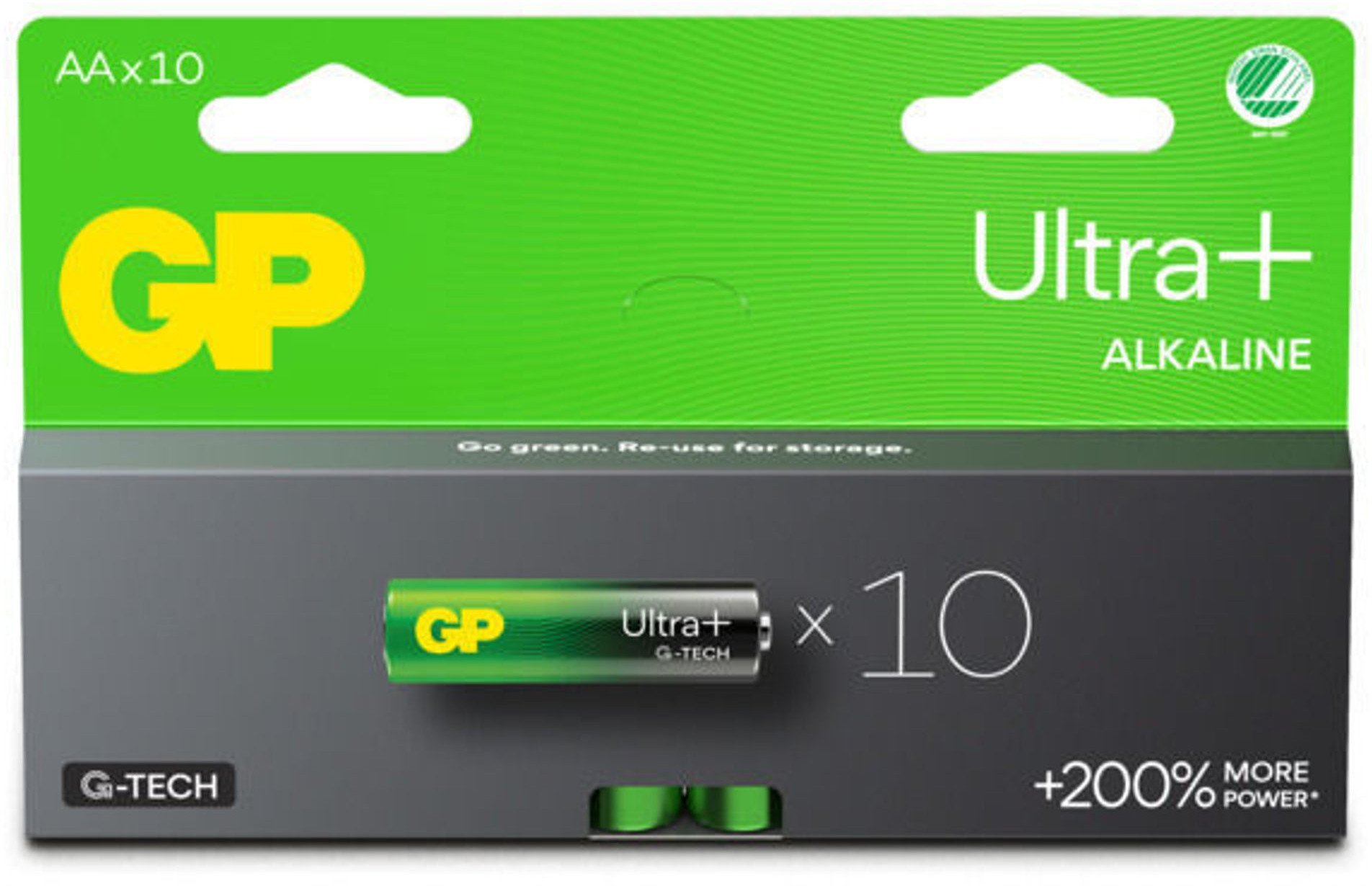GP Ultra Plus Alkaline Battery, Size AA, 15AU/LR6, 1.5V, 10-pack