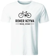 Koszulki męskie - Koszulka Rower Wzywa, Muszę Jechać. Koszulka z nadrukiem dla Rowerzysty, biała, roz. L - miniaturka - grafika 1
