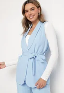 Kamizelki damskie - Niebieska Garniturowa Kamizelka Ozdobiona Paskiem Viviona - miniaturka - grafika 1