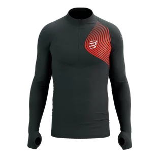 Bluzy sportowe męskie - COMPRESSPORT Bluza do biegania męska WINTER TRAIL POSTURAL LS TOP black/red - grafika 1