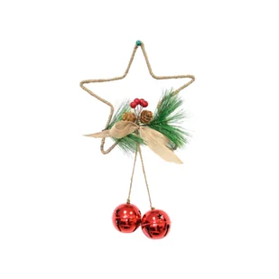 Zawieszka gwiazda z gałązką i dzwonkami 35 x 21 cm - Ozdoby bożonarodzeniowe - miniaturka - grafika 1