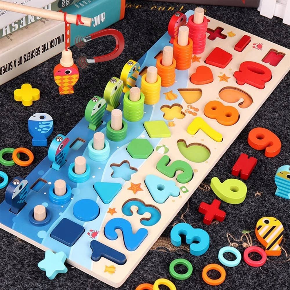 MONTESSORI Drewniana Gra Magnetyczna Nauka Kolorów i Matematyki Dla Dzieci
