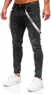 Spodnie męskie - Czarne spodnie jeansowe męskie Denley TF103 - grafika 1
