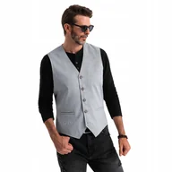 Kamizelki męskie - Garniturowa żakardowa męska kamizelka bez klap jasnoszara V1 OM-BLZV-0106 L - miniaturka - grafika 1
