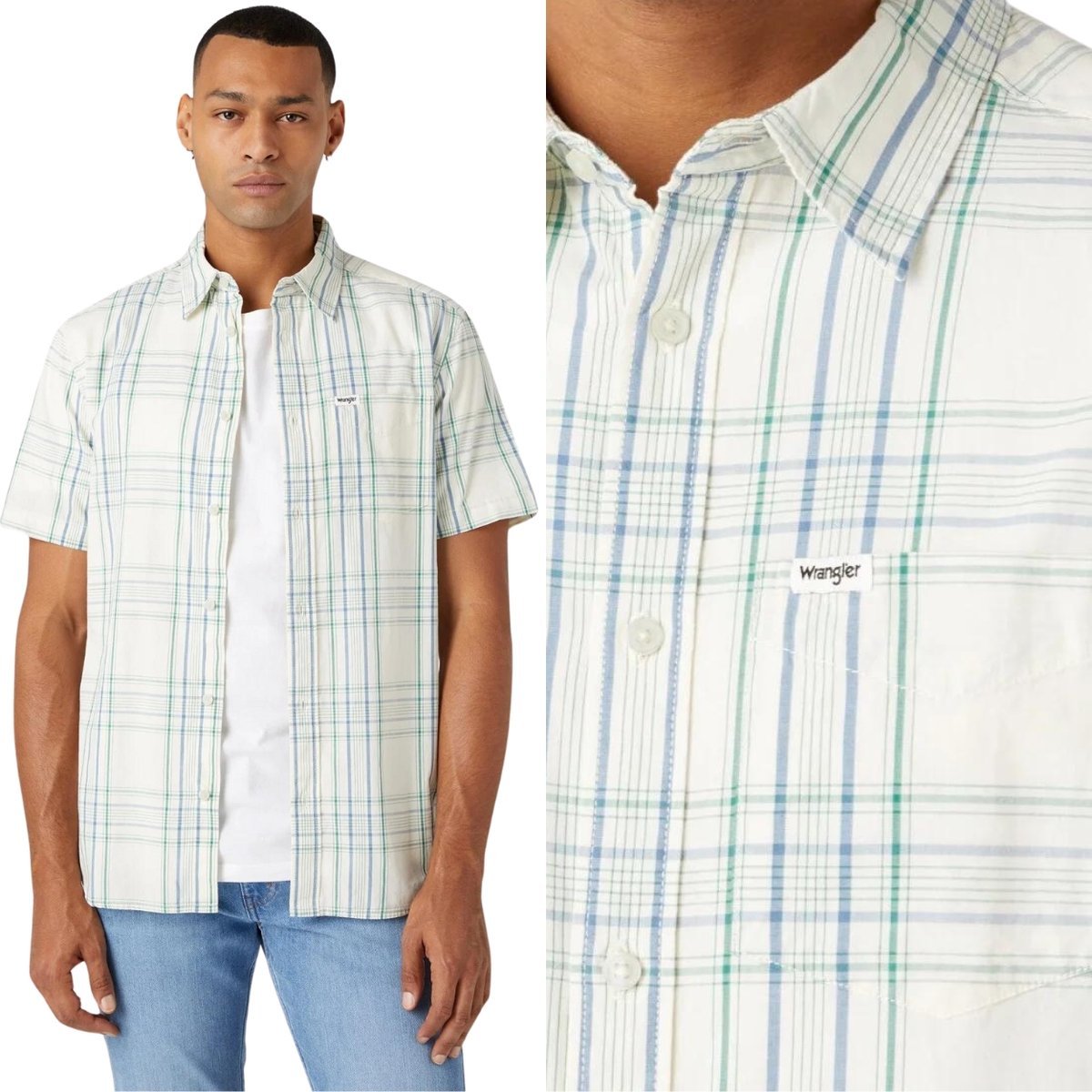 Wrangler 1 PKT SHIRT Captains Blue KOSZULA W KRATĘ KRÓTKI RĘKAW REGULAR M