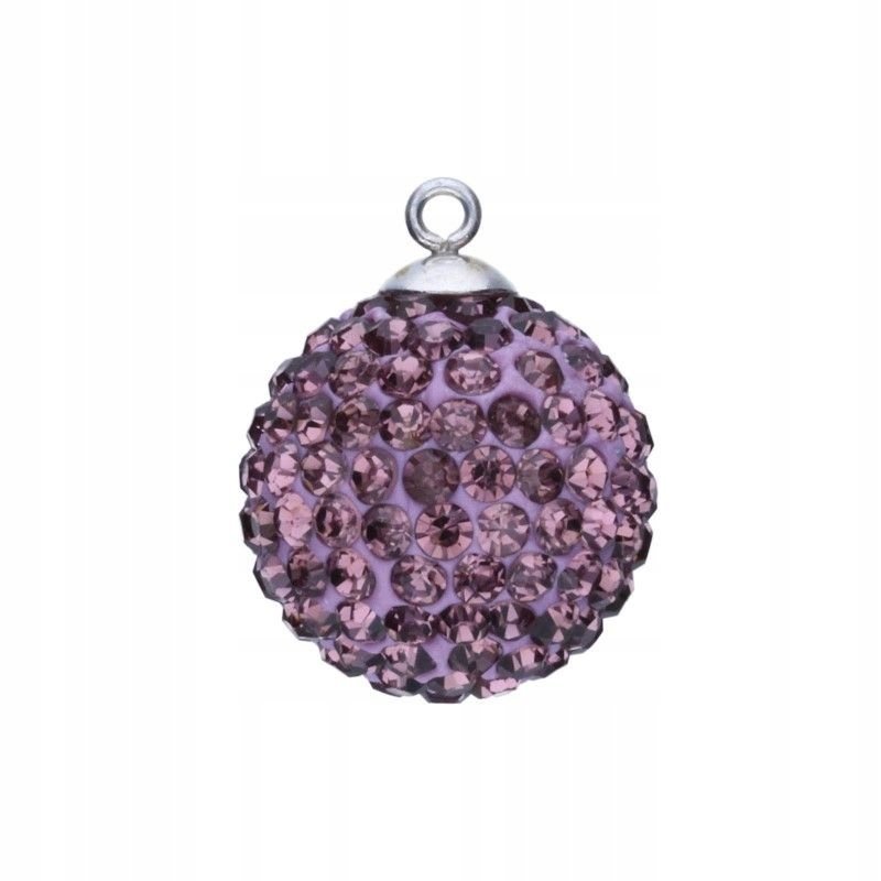 Elegancka zawieszka Kulka 14mm Srebro 925 Kryształki Jasny Ametyst 2.70g