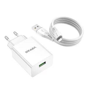 Ładowarka sieciowa Vipfan E03, 1x USB, 18W, QC 3.0 + kabel Lightning (biała) - Ładowarki do telefonów - miniaturka - grafika 1
