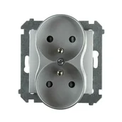 Wyłączniki światła i elektryczne - Simon Gniazdo podwójne 2 x 2P + Z 54 srebrny - miniaturka - grafika 1