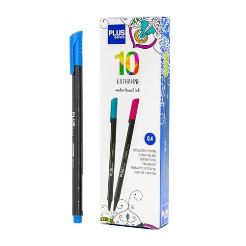 Plus Office 10 cienkich pisaków 0,4 mm, idealne do pisania, malowania i rysowania, długopisów szkolnych z cienką końcówką, kolorowy tusz na bazie wody (ultramaryny)