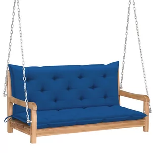 vidaXL Huśtawka ogrodowa z niebieską poduszką, 120 cm, drewno tekowe - Huśtawki - miniaturka - grafika 1