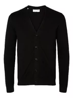 Swetry damskie - SELETED HOMME SLHBERG LS Knit V-Neck kardigan NOOS, czarny, M - miniaturka - grafika 1