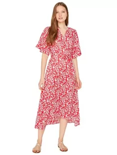 Koton Damska letnia sukienka z dekoltem o wyglądzie owijanej sukienki imprezowej, Wielokolorowy (czerwony 37), 36 - Sukienki - miniaturka - grafika 1