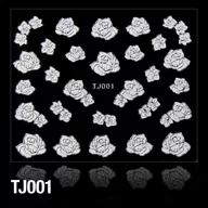 Ozdoby do paznokci - Allepaznokcie Naklejki 3D Kwiatki TJ001 Biała ze srebrną obwódką arkusz - miniaturka - grafika 1