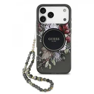 Etui i futerały do telefonów - Guess IML Flowers Pearl Strap MagSafe case for iPhone 17 Pro Max black - miniaturka - grafika 1
