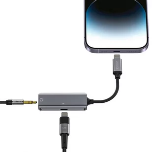 Adapter Lightning do Mini Jack 3.5mm przejściówka do iPhone do słuchania muzyki i ładowania Szary - Adaptery i przejściówki - miniaturka - grafika 3