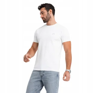 Biały wygodny t-shirt męski bawełniany Ombre OM-TSBC-0222 V2 rozmiar XXL - Koszulki męskie - miniaturka - grafika 1