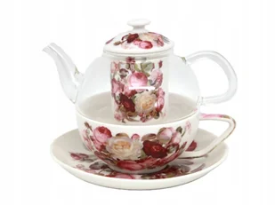 Elegancki komplet filiżanka+dzbanuszek z zaparzaczem tea for one - róża - Filiżanki - miniaturka - grafika 1