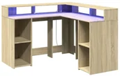 Biurka - Elior Narożne duże biurko z półkami i podświetleniem dąb sonoma S2-M84 - miniaturka - grafika 1