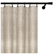 Zasłony - Voppi Zasłona okienna na żabki agrafki haczyki 140 x 240 cm beżowa zasłona dekoracyjna półzaciemniająca z lnianym wzorem - miniaturka - grafika 1
