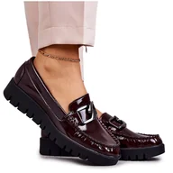 Półbuty damskie - Sergio Leone Lakierowane Półbuty Loafery Na Platformie Bordowe Kjersti czerwone - miniaturka - grafika 1