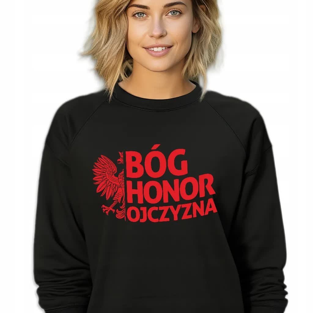 Bluza Dresowa Damska Czarna BÓG HONOR OJCZYZNA Patriotyzm Polska Wzory M