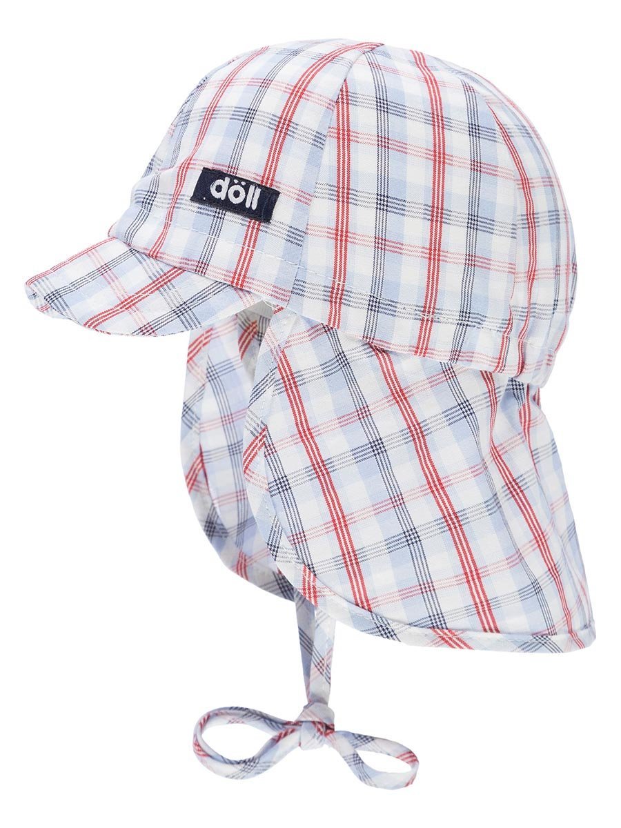 Chłopięca czapka sznurowana z daszkiem i ochroną na kark biała Döll